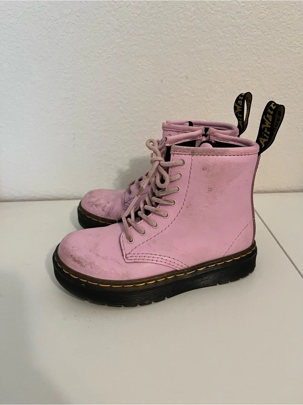 Pastel Pink Kids Lace-Up Leather Boots